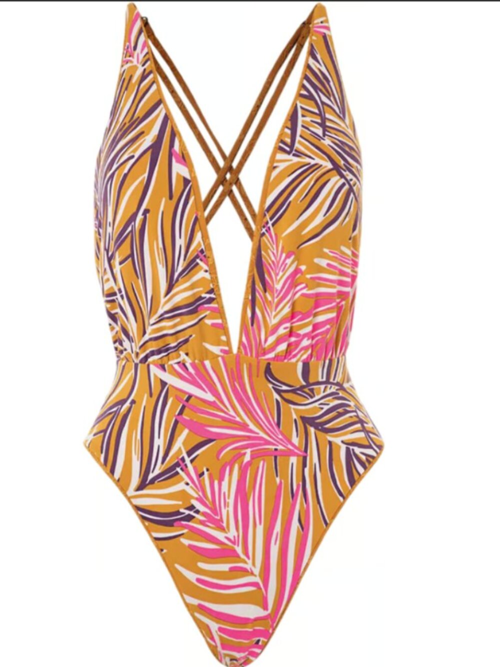 Maaji Reversible Safari Caramel Brown V-Plunge One Piece Swimsuit - Size Large